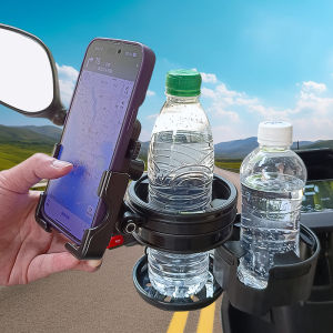 SEAMETAL 2 In 1 Motorcycle Stroller Cup Holder Phone Holder 360° Rotation Adjustable Universal for Bike Wheelchair Bicycle Rack