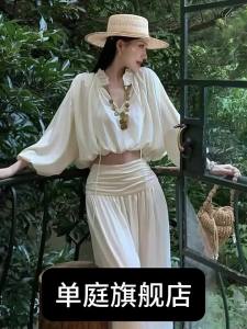 DANTING | Elegant Stylish Korean White V-Neck Outfit and Wide Leg Pants Set
