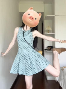 Váy Ngắn Không Tay Họa Tiết Chấm Bi Kiểu Pháp Ngọt Ngào Cho Nữ Mùa Hè Váy Ngắn Cạp Cao Dáng Chữ A Váy Công Sở Phong Cách Hàn Quốc