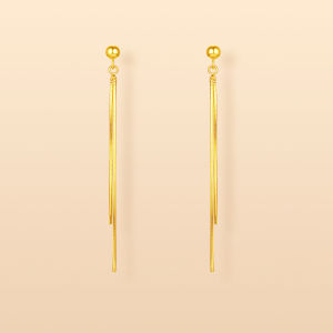 ZHOU LIU FU 周六福 24K Solid Gold Earrings Simple Tassel Earring Dainty Pure Gold Jewelry for Women Mom Daughter Birthday Anniversary A0913999