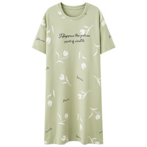 Áo ngủ MiiOW nữ làm bằng cotton cổ tròn in họa tiết dài tay thoáng khí