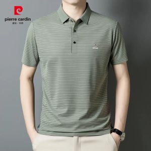 Áo Thun Polo Pierre Cardin Mùa Hè Mới Cho Nam Tay Ngắn Mỏng Thoáng Khí Cổ Bẻ Tay Lụa Băng Sọc Sợi Polyester Thường Ngày