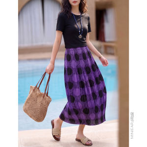 XIAOER | Chân Váy Lọ Hoa Phong Cách Chấm Bi Retro