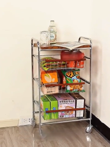COHF Mid-Century Modern Rolling Storage Cart | Metal Basket Trolley with Wooden Top | Multi-Functional Mobile Organizer for Living Room & Kitchen