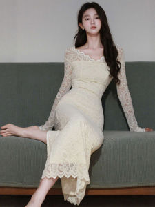CHANGTONG | Elegant Lace V-Neck Slim Fit Mermaid Maxi Dress