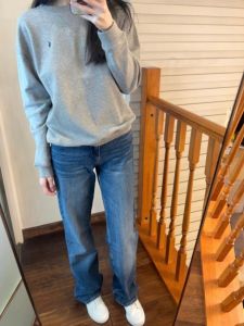 Extended Blue Denim Jeans Womens Slim Straight Loose High Waist Zipper Closure All Season Long Trousers for Tall 180cm plus