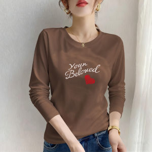 Cafe Cola Long Sleeve Womens T-shirt Casual Loose Fit Pure Cotton Comfortable Base Layer Shirt Fashionable Retro Style