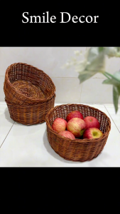 Giỏ mây nâu tròn đựng đồ tiện dụng rổ mây đựng trái cây rau củ quả Smile Decor