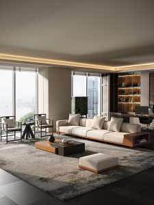 Jizhen New Chinese Style Wooden Fabric Sofa for Living Room And Office Home Use Soft High Density Sponge No Electric Adjustment