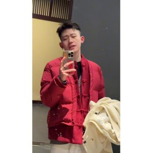 New Chinese Style Mens Thickened Cotton Jacket with Stand Collar Tang Costume Fake Two-Piece Button Design Winter Outerwear