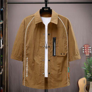Ice Silk Short Sleeve Shirt Mens Summer Thin Shirt Teens Top Junior High School Student Trendy Handsome Jacket