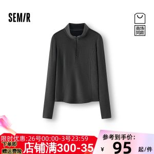 Áo Thun Dài Tay Semir Dành Cho Nữ Mùa Đông Màu Trơn Cổ Đứng Khóa Kéo Nửa Dài Dáng Ôm Chia Cắt Nỉ Mới 2025