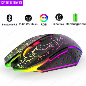 Kebidumei | Bluetooth 5.2 Mouse RGB 2.4G Wireless Mouse Dual-Mode Gaming Mouse 6 Buttons Silent Mouse For MacBook Tablet Laptops Computer