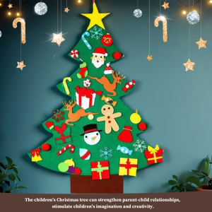 [Chinatera Malll]2 Pack Mini Felt Christmas Tree W/ String Light 3D Felt Christmas Tree Decoration Wall Hanging Chrismas Ornaments