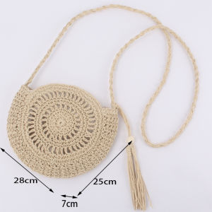 Yogodlns Round Soft Paper Rope Shoulder Bag Tassel Summer Beach Handmade Crossbody Bags Women Hollow Straw Bag Circle Rattan Bag
