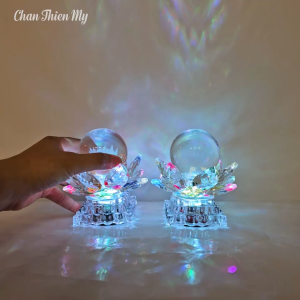Đèn Thờ Pha Lê Quả Cầu Trong Suốt Có Led 7 Màu CHÂN THIỆN MỸ Trang Trí Bàn Thờ Phòng Thờ PLC-30