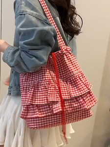 BAGSMART กระเป๋าผ้ากระโปรงระบายสไตล์เรโทร กระเป๋าผ้าแคนวาสสะพายไหล่ลายสก็อตสไตล์เกาหลี กระเป๋าสะพายข้างผู้หญิง กระเป๋าผ้าลายสก๊อต กระเป๋าลำลองแฟชั่นสำหรับผู้หญิง