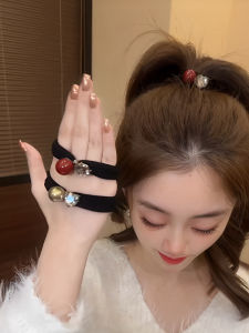 แหวนยางรัดผมประดับเพชรสีแดงระดับไฮเอนด์สำหรับผู้หญิง รุ่นใหม่ปี 2024 แหวนยางรัดผมหางม้าแบบลำลอง แหวนยางรัดผม
