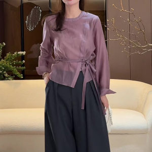 SHUAIYUE | Áo Sơ Mi Tím Quyến Rũ Dây Nịt Retro Thon Gọn