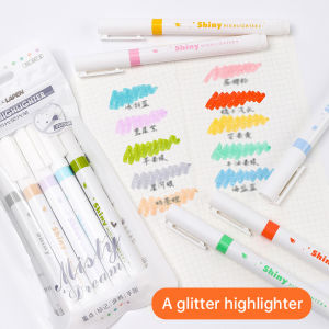 Nicedays🍒Set Penyorot Glitter Spidol Akrilik Pena Penanda Buku Besar Tangan Siswa