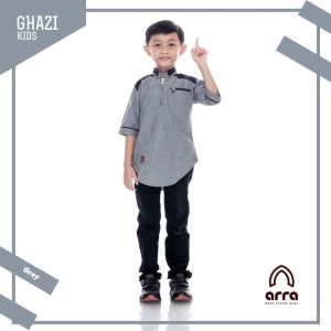 Baju Kasual Oxford Denim Anak Resleting Lengan 3/4 Koko Ghazi Kids Khaki