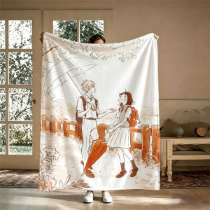BILIBILI | Anime Couple Sakura Umbrella Flannel Blanket Perfect for Sofa Office Bed Travel Sleep Read Relax Camping Four Season Use