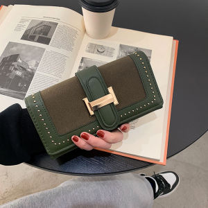 Clutch Purse Womens Long Large Capacity Multi-Card Position Minimalist Frosted K-style Fashion Buckle Multifunctional Mobile Phone Bag