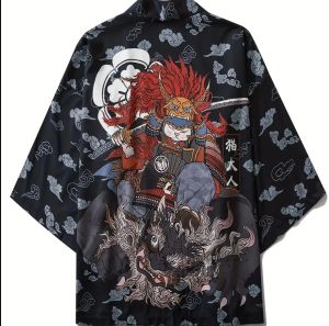 Chiến Binh Samurai Mèo Kimono Yukata Haori Harajuku Anime Otaku Cosplay Cardigan Polyester Nam Nữ Trang Phục Truyền Thống In Hình