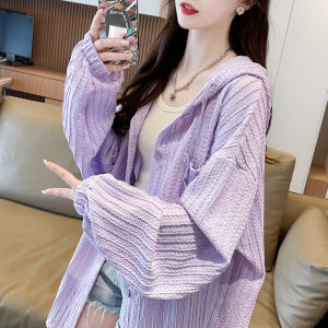 Pink Summer Thin Sleeveless Shirt Womens Outerwear Casual French Style Hooded Sun Protection Coat Loose Fit Mid-Length Coat