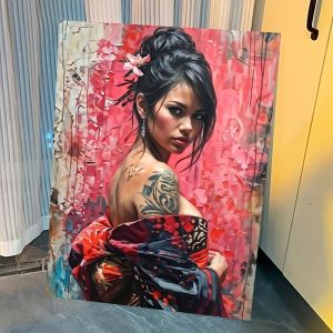 Painting By Numbers on Canvas Kit for Adults Woman in Kimono Acrylic Paint Oil Picture of Coloring By Numbers Art
