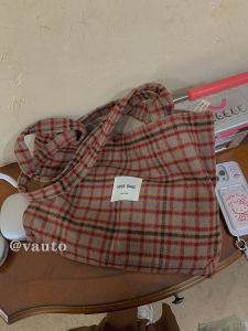 สไตล์เกาหลี ฤดูใบไม้ร่วง ฤดูหนาว ลายสก็อต กระเป๋าโท้ทความจุขนาดใหญ่กระเป๋าสะพายไหล่เดี่ยว Retro Match แฟชั่นกระเป๋าถือเดินทาง