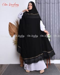 Khimar Syari Jetblack Variasi Renda lis bintik Belah Tali Samping CITRA KERUDUNG