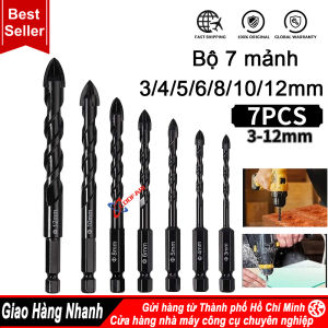 Bộ 7 mũi khoan đa năng chân lục giác 4 cạnh thép đen Nhật Kapusi JAPAN khoan sắt khoan kính thủy tinh gạch men đá gốm