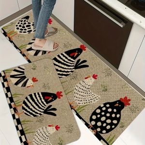VIKAMA 1pcs Rooster Creative Doormat Comfortable Noise-Reducing Entrance Hall Mat Kitchen & Laundry Room Rug Home Decor