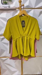 Cessie blouse korean terlaris crinkle polos / atasan terbaru cewek serut tali pingang / kemeja terlaris wanita kerut polos