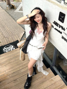 Váy Dài Không Tay Ren Trắng Thanh Lịch Mùa Hè Đi Biển Váy Dài Không Đều Không Tay Váy Nữ Mùa Hè 2024 Váy Dài Không Tay