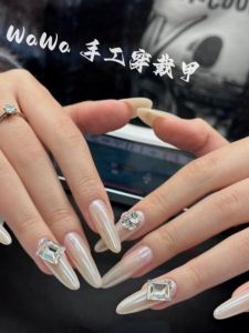 Handmade Pure Desire Wedding Nails Bright Color Series Wearable False Nails Flash Diamond Aurora White Moonlight Fashionable Nail Art