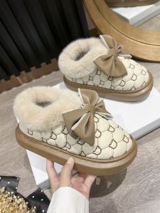 Dép Cotton Đế Dày Chống Thấm Nước Có Thắt Nút Bướm Cho Nữ Mùa Đông Ngoài Trời Ấm Áp Đế Cao Su Dép Đi Trong Nhà