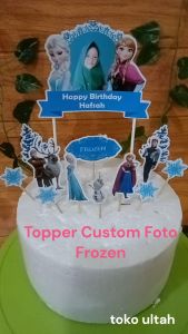 (Custom Foto) Topper / Hiasan Kue Ulang Tahun Karakter Frozen Elsa