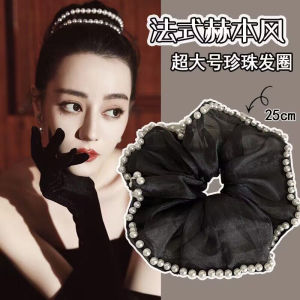 French Hepburn Style Super Large Pearl Hair Ties Womens Hair Bands Head Flowers High End Hair Accessories Silk Material