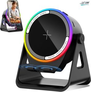 ZNW ฐานวางลำโพงบลูทูธ5 In 1แบบเหนี่ยวนำ ° 360เสียง HIFI เสียงรอบทิศทางเครื่องเล่นเอฟเฟกต์แสง9D ที่จับโทรศัพท์มือถือติดทนนานของขวัญกลางแจ้งในร่มอเนกประสงค์