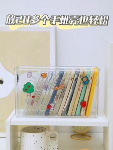 COLOGO 🥇 Acrylic transparent Phone cover storage box Portable office desk sundries storage box