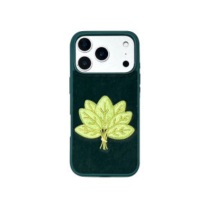 Green Velvet Embroidered Grapefruit Leaf Phone Case with Lanyard Womens Style Ball Hanging Mobile Phone Protective Cover
