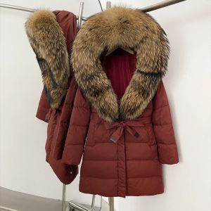 Áo Khoác Lông Thú Thật OFTBUY Dành Cho Nữ Với Mũ Lông Cáo Áo Phao Lông Vũ Trắng Kiểu Dáng Thường Ngày Dày Dặn Thời Trang Chất Liệu Vải Nhớ Dáng Mùa Đông