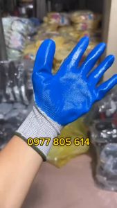 Bịch 12 đôi găng tay bảo hộ lao động phủ sơn màu xanh 388 229 găng tay lao động găng tay sơn bao tay lao động