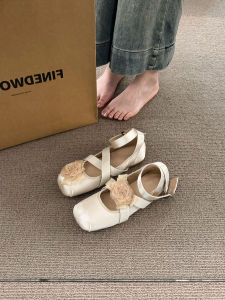 Retro Floral Cross Strap Ballet Flats Low Cut Square Head Gentle Flat Heel Mary Janes Shoes for Women Summer Season