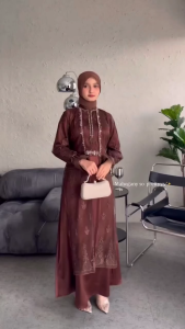 Tiara Set Dress Satin Brukat Dress kondangan remaja Dress lebaran Dress wanita terbaru Gaun pesta