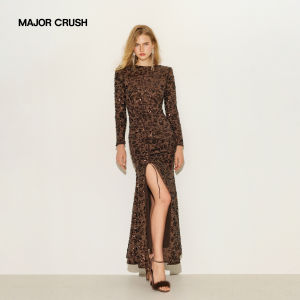 Elegant French Retro Brown Gold Dress