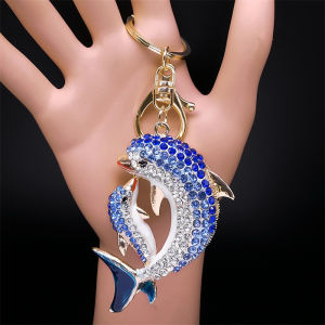 Love Dolphin Mom and Baby Animal Keychain Female Purse Bag Buckle HandBag Pendant Metal Trendy Keyring Holder Jewelry K5361S01