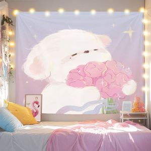 VIKAMA Watercolor Ocean Bear Tapestry Blue Healing Floating Bear Star Love Background Cloth Warm Tapestry Room Decoration